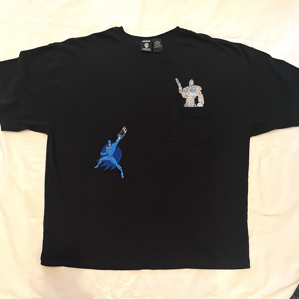 NWOT 1997 VINTAGE BATMAN & MR. FREEZE EMBROIDERED POCKET T-SHIRT WARNER BROS. XL